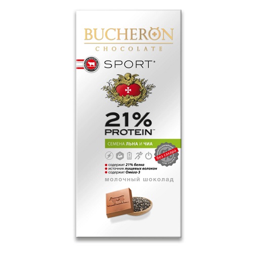 Bucheron Sport шоколад молочный с протеином, семенами чиа и льна, 70 гр